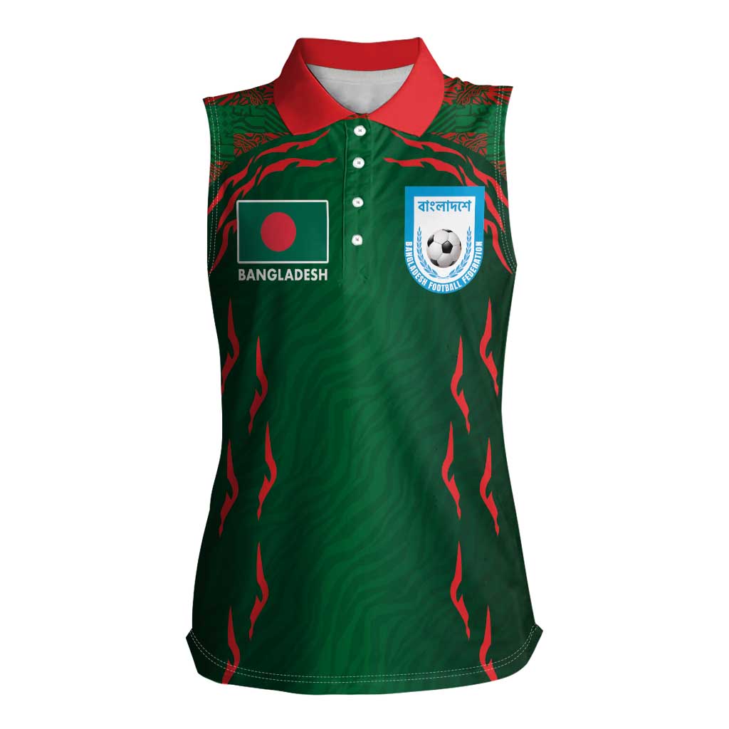 Custom Bangladesh Football Women Sleeveless Polo Shirt Bengal Tigers Green-Red Warriors