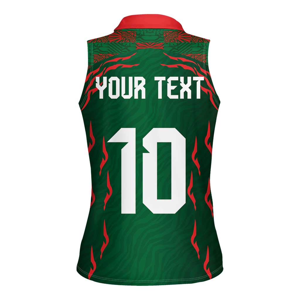 Custom Bangladesh Football Women Sleeveless Polo Shirt Bengal Tigers Green-Red Warriors