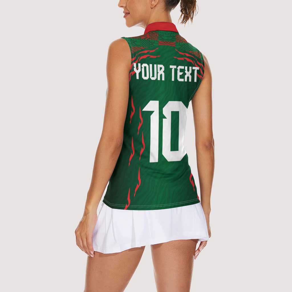 Custom Bangladesh Football Women Sleeveless Polo Shirt Bengal Tigers Green-Red Warriors