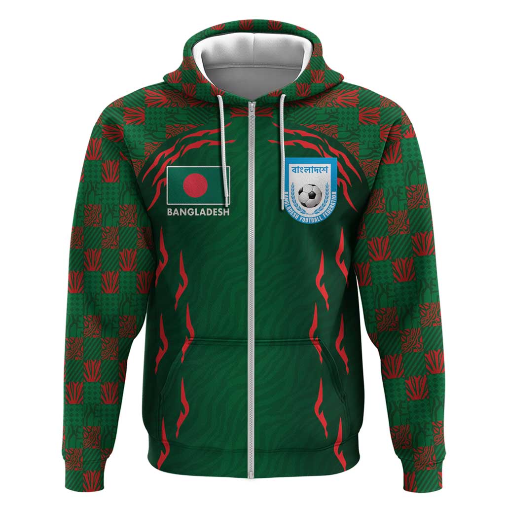 Custom Bangladesh Football Zip Hoodie Bengal Tigers Green-Red Warriors