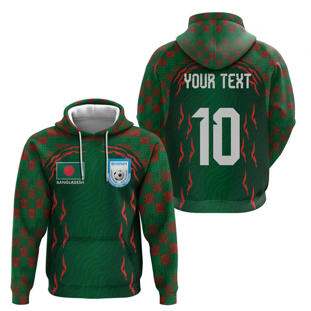 Custom Bangladesh Football Zip Hoodie Bengal Tigers Green-Red Warriors