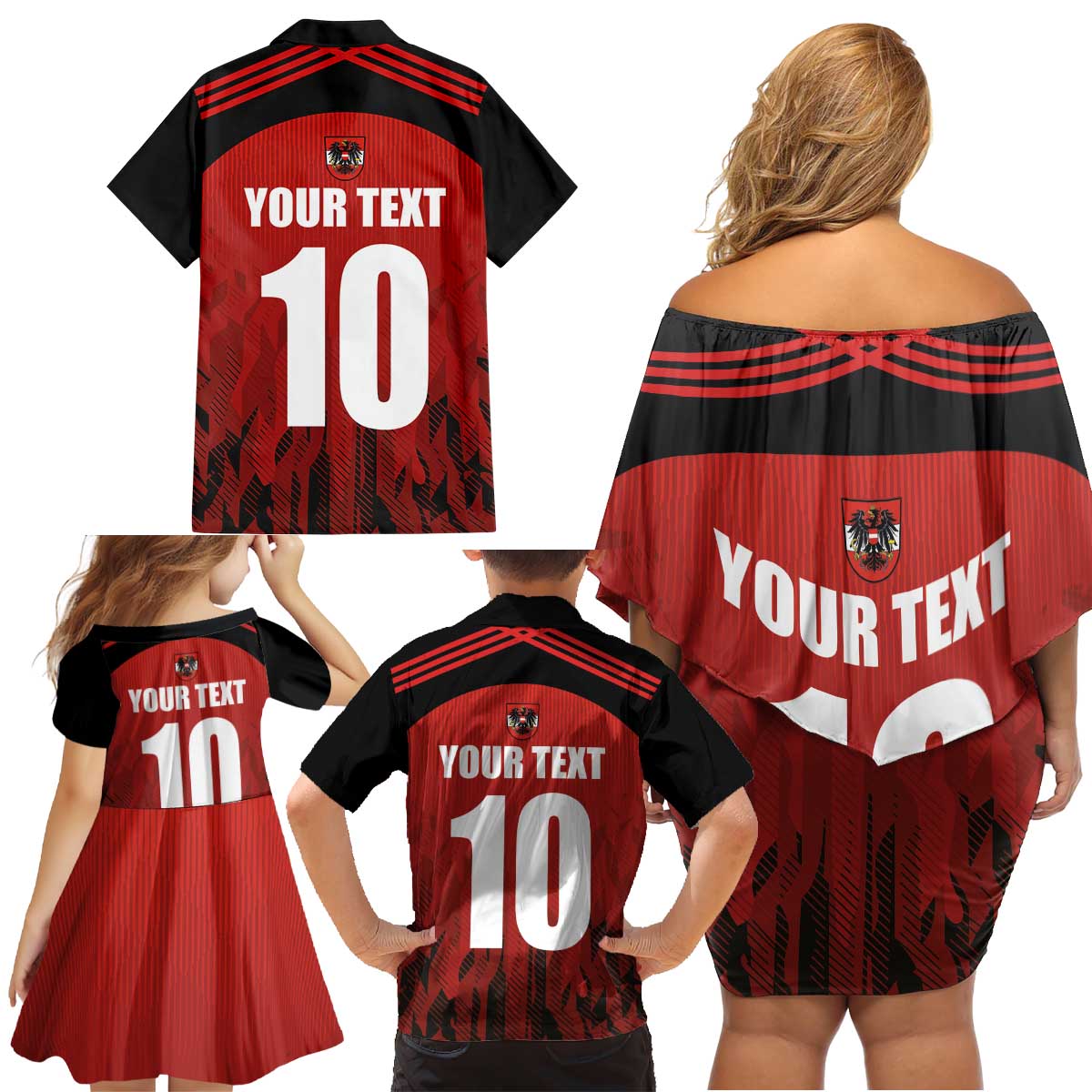 Custom Austria Football 2024 Go Champion Family Matching Off Shoulder Short Dress and Hawaiian Shirt Home Color - Wonder Print Shop