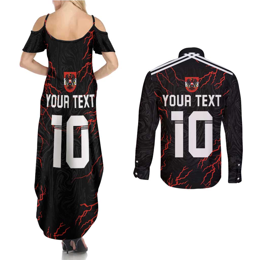 Custom Austria Football 2024 Go Champion Couples Matching Summer Maxi Dress and Long Sleeve Button Shirt Away Color - Wonder Print Shop