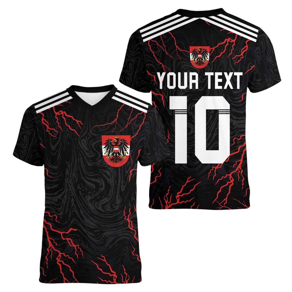 Custom Austria Football 2024 Go Champion Women V-Neck T-Shirt Away Color - Wonder Print Shop