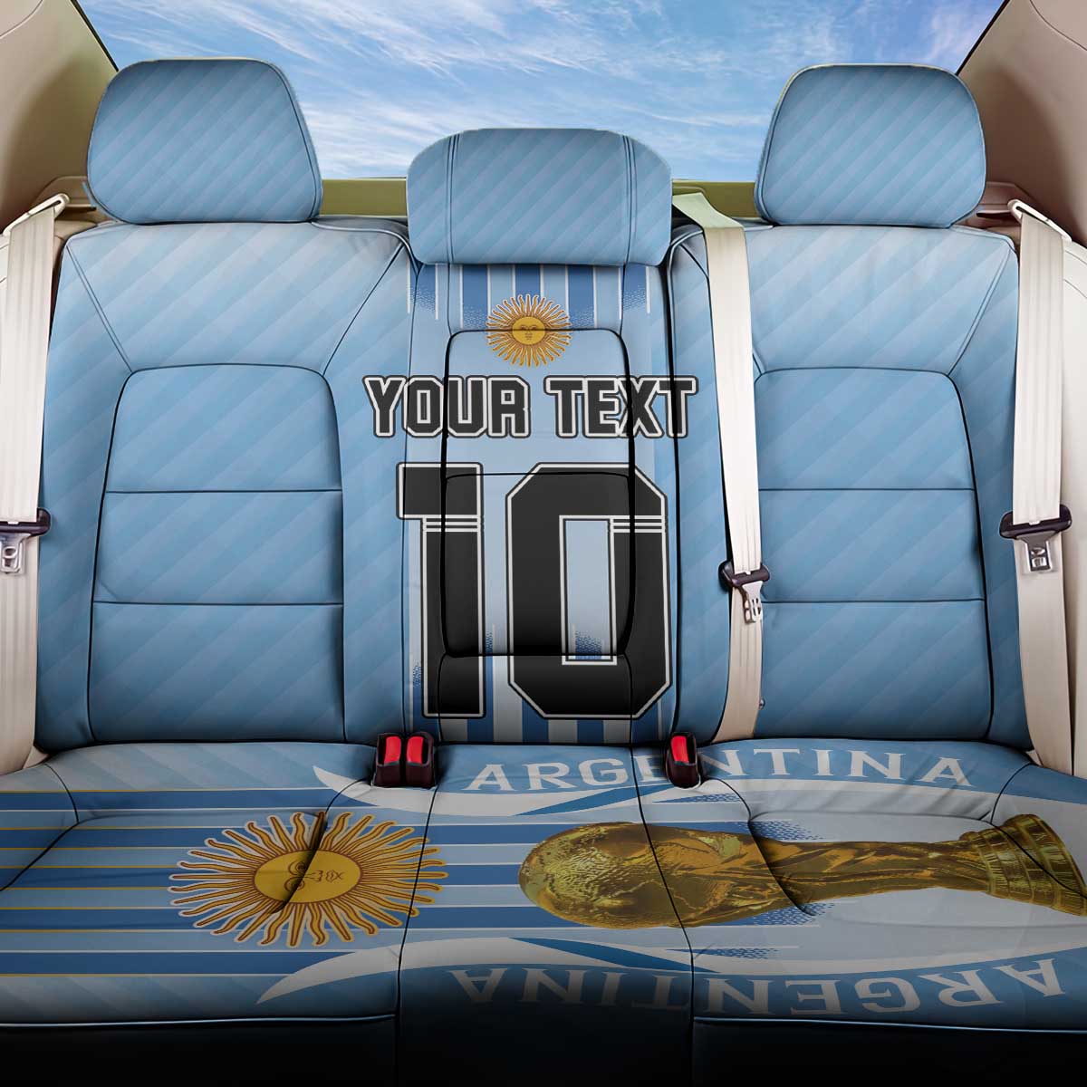 Custom Argentina Football Back Car Seat Cover The Trophy Vamos La Albiceleste - Wonder Print Shop