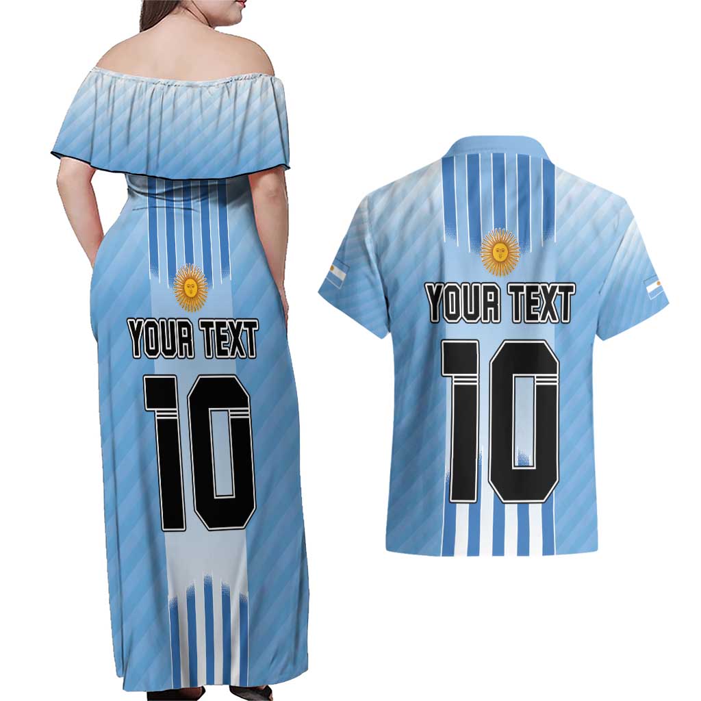 Custom Argentina Football Couples Matching Off Shoulder Maxi Dress and Hawaiian Shirt The Trophy Vamos La Albiceleste - Wonder Print Shop