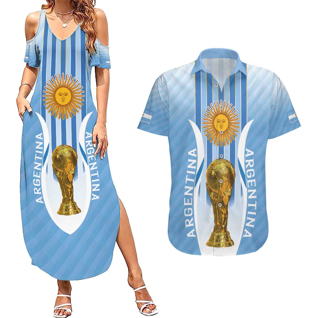 Custom Argentina Football Couples Matching Summer Maxi Dress and Hawaiian Shirt The Trophy Vamos La Albiceleste - Wonder Print Shop