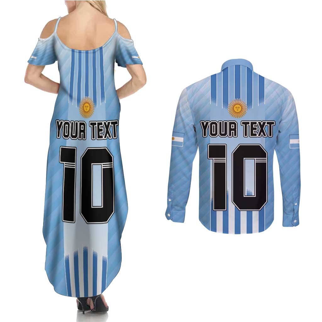 Custom Argentina Football Couples Matching Summer Maxi Dress and Long Sleeve Button Shirt The Trophy Vamos La Albiceleste - Wonder Print Shop