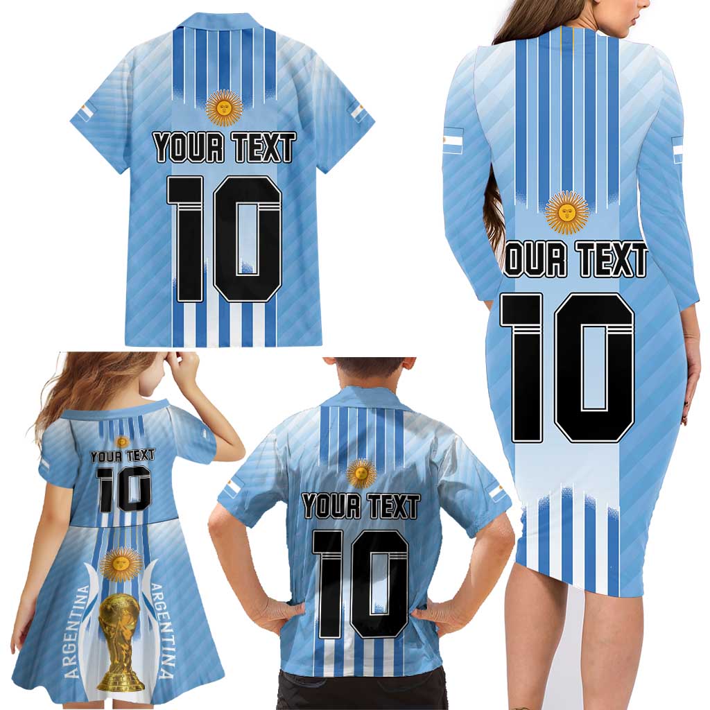 Custom Argentina Football Family Matching Long Sleeve Bodycon Dress and Hawaiian Shirt The Trophy Vamos La Albiceleste - Wonder Print Shop