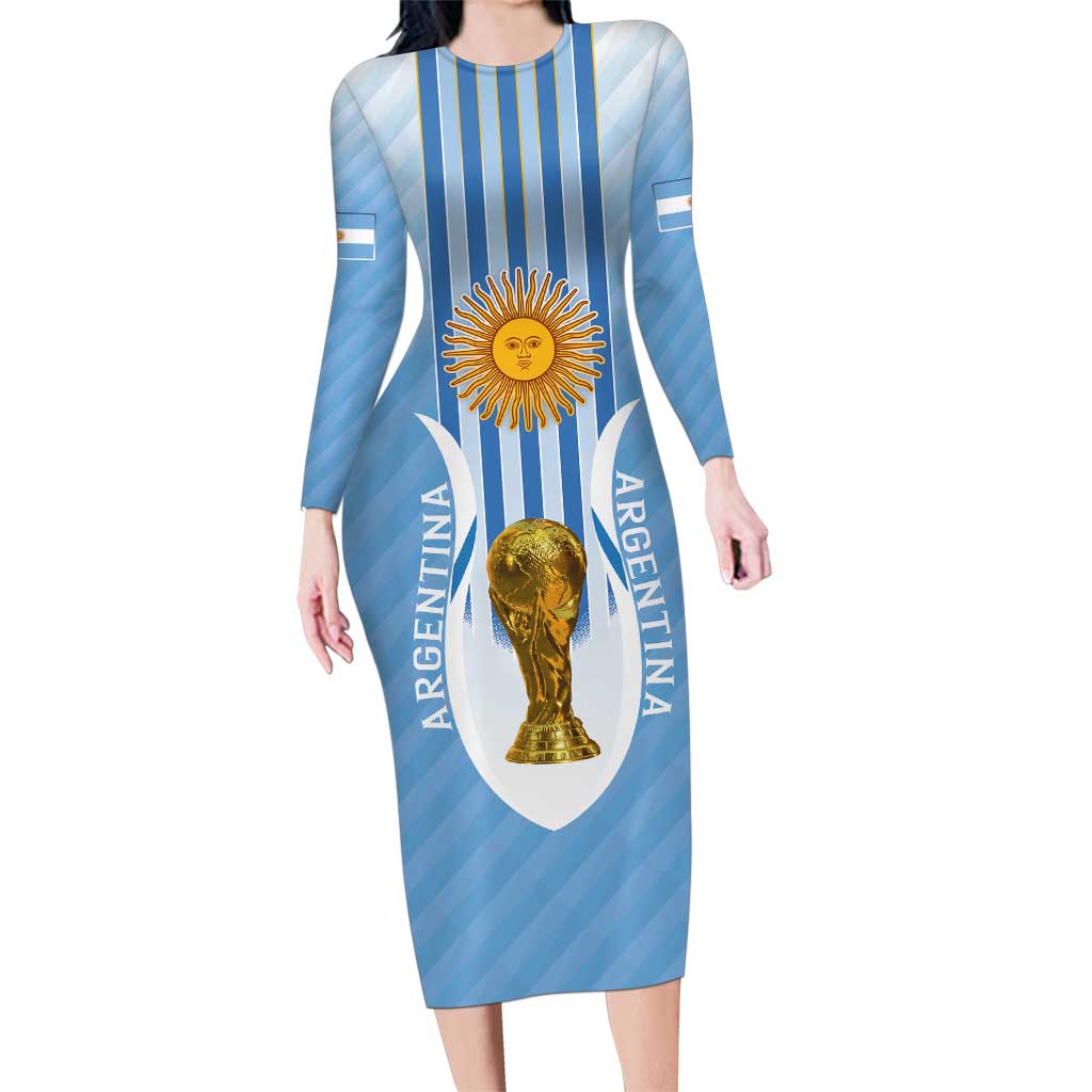 Custom Argentina Football Family Matching Long Sleeve Bodycon Dress and Hawaiian Shirt The Trophy Vamos La Albiceleste - Wonder Print Shop