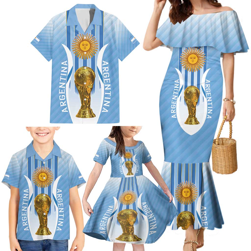 Custom Argentina Football Family Matching Mermaid Dress and Hawaiian Shirt The Trophy Vamos La Albiceleste - Wonder Print Shop