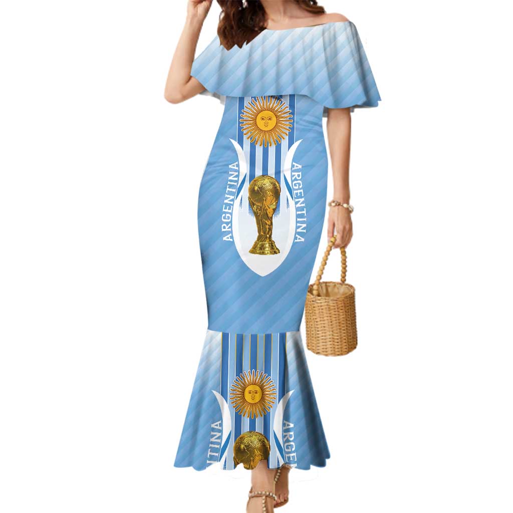 Custom Argentina Football Family Matching Mermaid Dress and Hawaiian Shirt The Trophy Vamos La Albiceleste - Wonder Print Shop