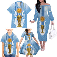 Custom Argentina Football Family Matching Off The Shoulder Long Sleeve Dress and Hawaiian Shirt The Trophy Vamos La Albiceleste - Wonder Print Shop