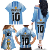 Custom Argentina Football Family Matching Off The Shoulder Long Sleeve Dress and Hawaiian Shirt The Trophy Vamos La Albiceleste - Wonder Print Shop