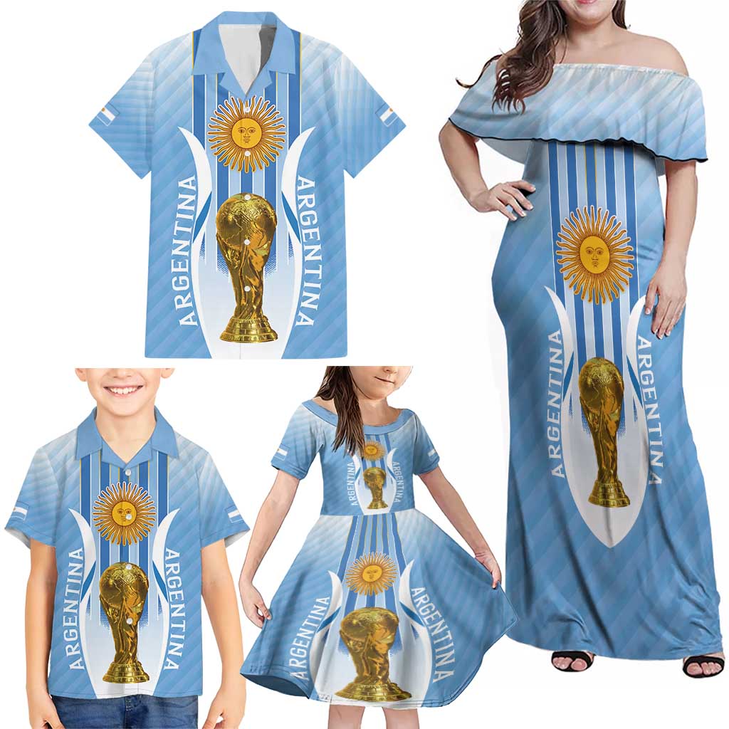 Custom Argentina Football Family Matching Off Shoulder Maxi Dress and Hawaiian Shirt The Trophy Vamos La Albiceleste - Wonder Print Shop