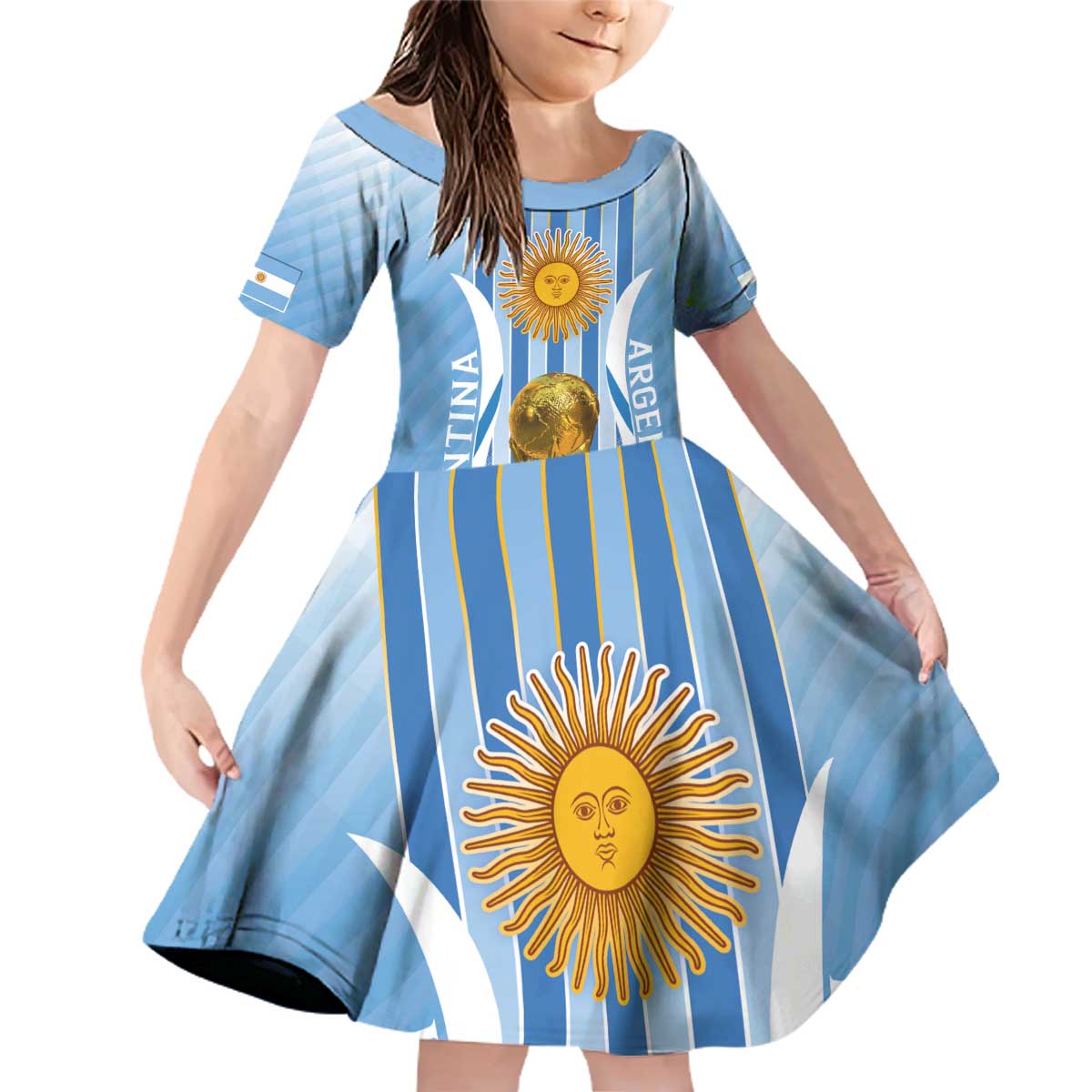 Custom Argentina Football Family Matching Off Shoulder Short Dress and Hawaiian Shirt The Trophy Vamos La Albiceleste - Wonder Print Shop