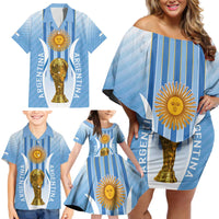 Custom Argentina Football Family Matching Off Shoulder Short Dress and Hawaiian Shirt The Trophy Vamos La Albiceleste - Wonder Print Shop