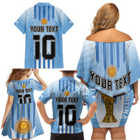Custom Argentina Football Family Matching Off Shoulder Short Dress and Hawaiian Shirt The Trophy Vamos La Albiceleste - Wonder Print Shop