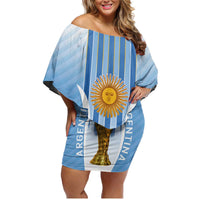 Custom Argentina Football Family Matching Off Shoulder Short Dress and Hawaiian Shirt The Trophy Vamos La Albiceleste - Wonder Print Shop