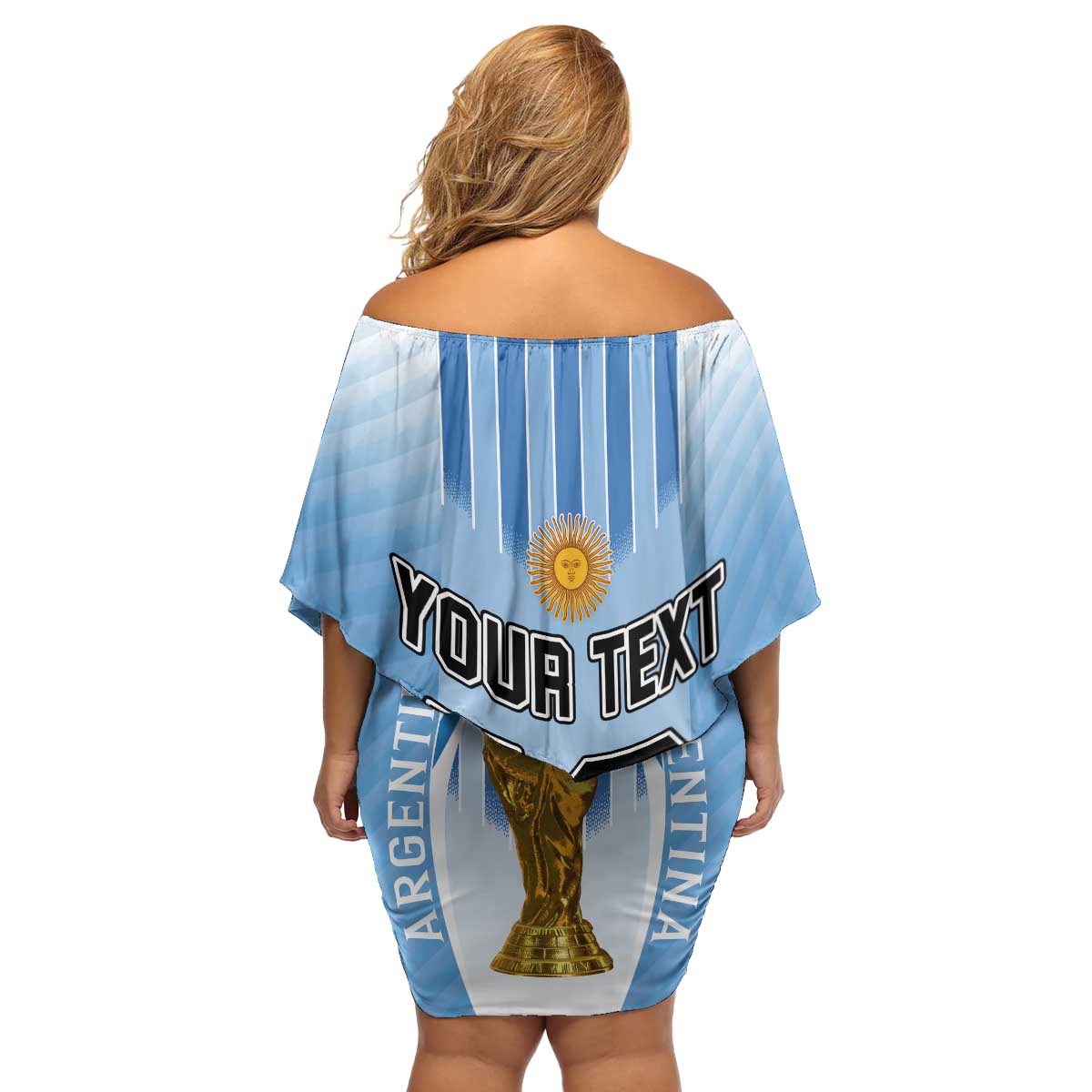 Custom Argentina Football Family Matching Off Shoulder Short Dress and Hawaiian Shirt The Trophy Vamos La Albiceleste - Wonder Print Shop