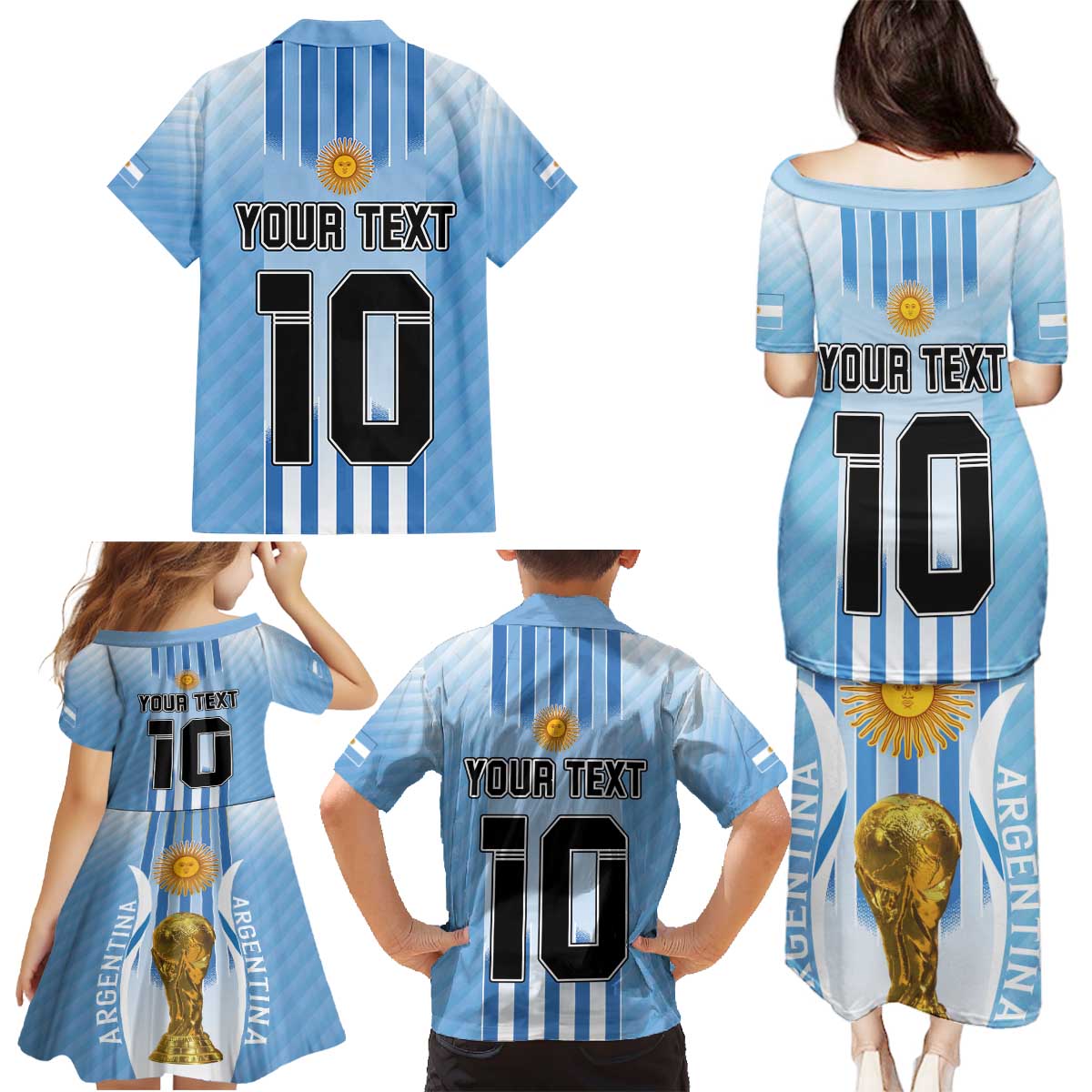 Custom Argentina Football Family Matching Puletasi and Hawaiian Shirt The Trophy Vamos La Albiceleste - Wonder Print Shop