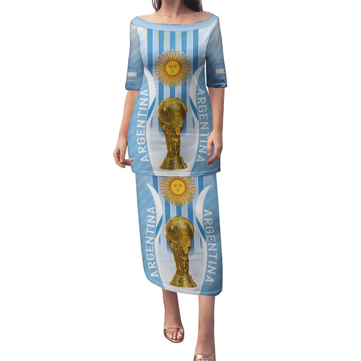 Custom Argentina Football Family Matching Puletasi and Hawaiian Shirt The Trophy Vamos La Albiceleste - Wonder Print Shop