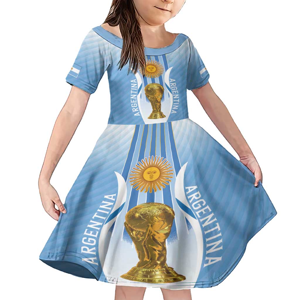 Custom Argentina Football Family Matching Short Sleeve Bodycon Dress and Hawaiian Shirt The Trophy Vamos La Albiceleste - Wonder Print Shop