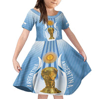 Custom Argentina Football Family Matching Short Sleeve Bodycon Dress and Hawaiian Shirt The Trophy Vamos La Albiceleste - Wonder Print Shop