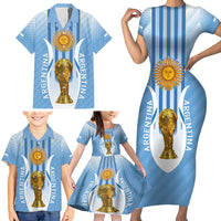 Custom Argentina Football Family Matching Short Sleeve Bodycon Dress and Hawaiian Shirt The Trophy Vamos La Albiceleste - Wonder Print Shop