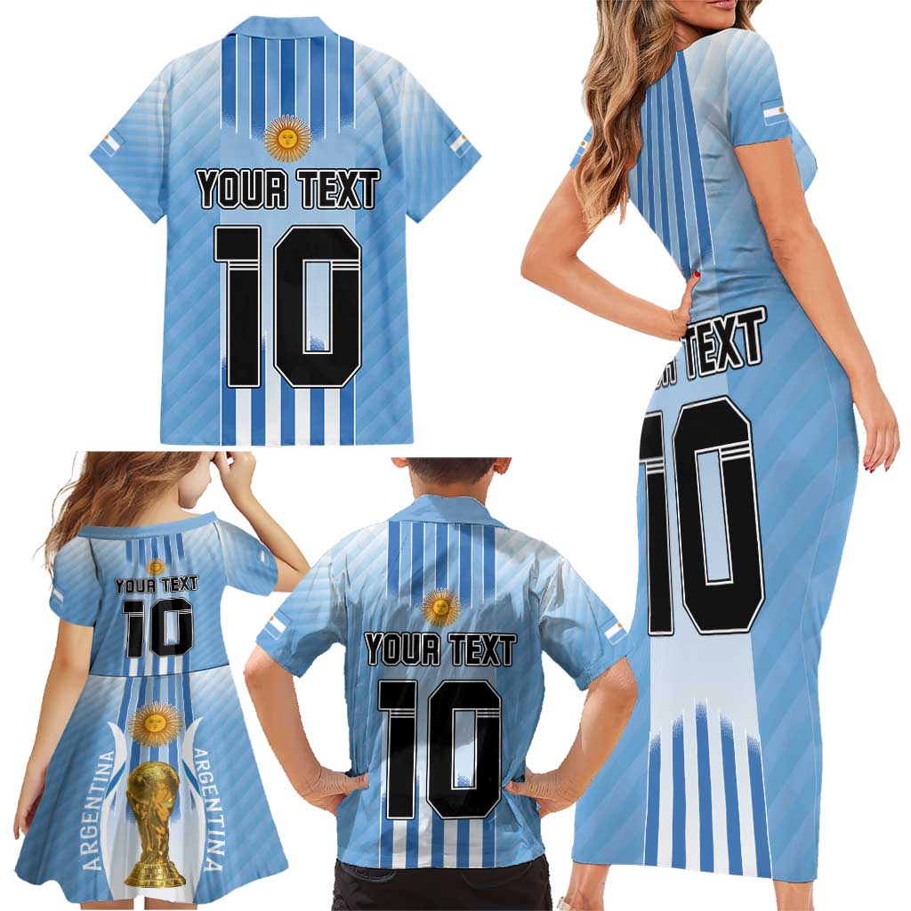 Custom Argentina Football Family Matching Short Sleeve Bodycon Dress and Hawaiian Shirt The Trophy Vamos La Albiceleste - Wonder Print Shop