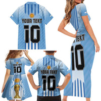 Custom Argentina Football Family Matching Short Sleeve Bodycon Dress and Hawaiian Shirt The Trophy Vamos La Albiceleste - Wonder Print Shop