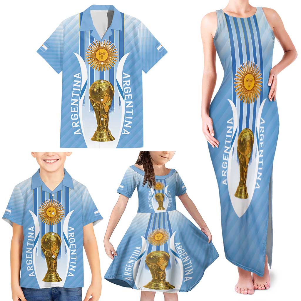 Custom Argentina Football Family Matching Tank Maxi Dress and Hawaiian Shirt The Trophy Vamos La Albiceleste - Wonder Print Shop