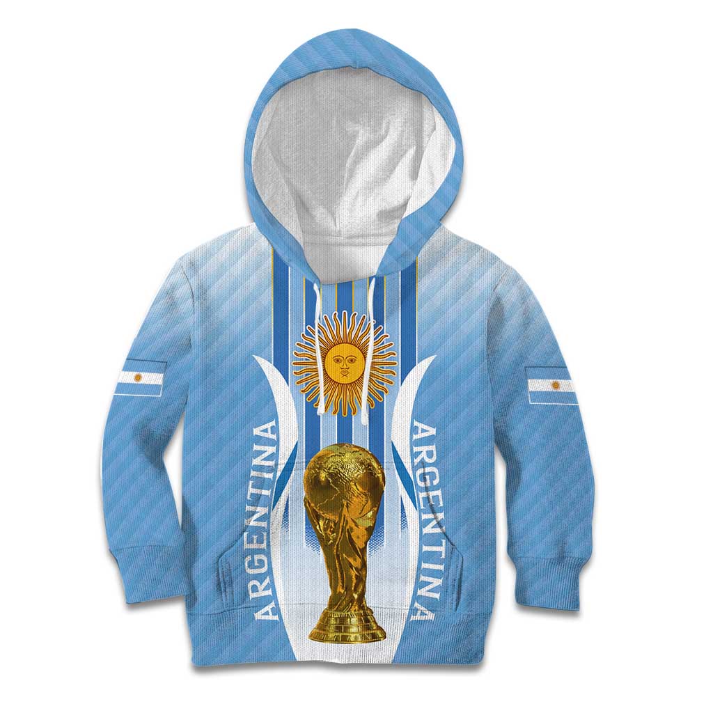 Custom Argentina Football Kid Hoodie The Trophy Vamos La Albiceleste - Wonder Print Shop