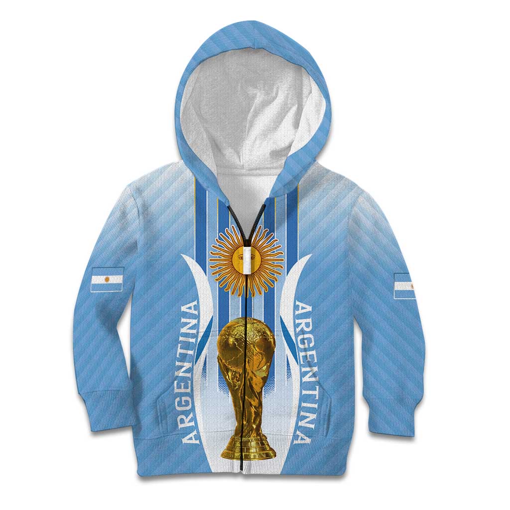 Custom Argentina Football Kid Hoodie The Trophy Vamos La Albiceleste - Wonder Print Shop