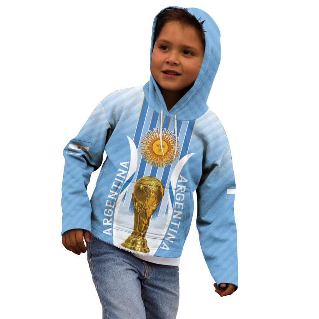 Custom Argentina Football Kid Hoodie The Trophy Vamos La Albiceleste - Wonder Print Shop