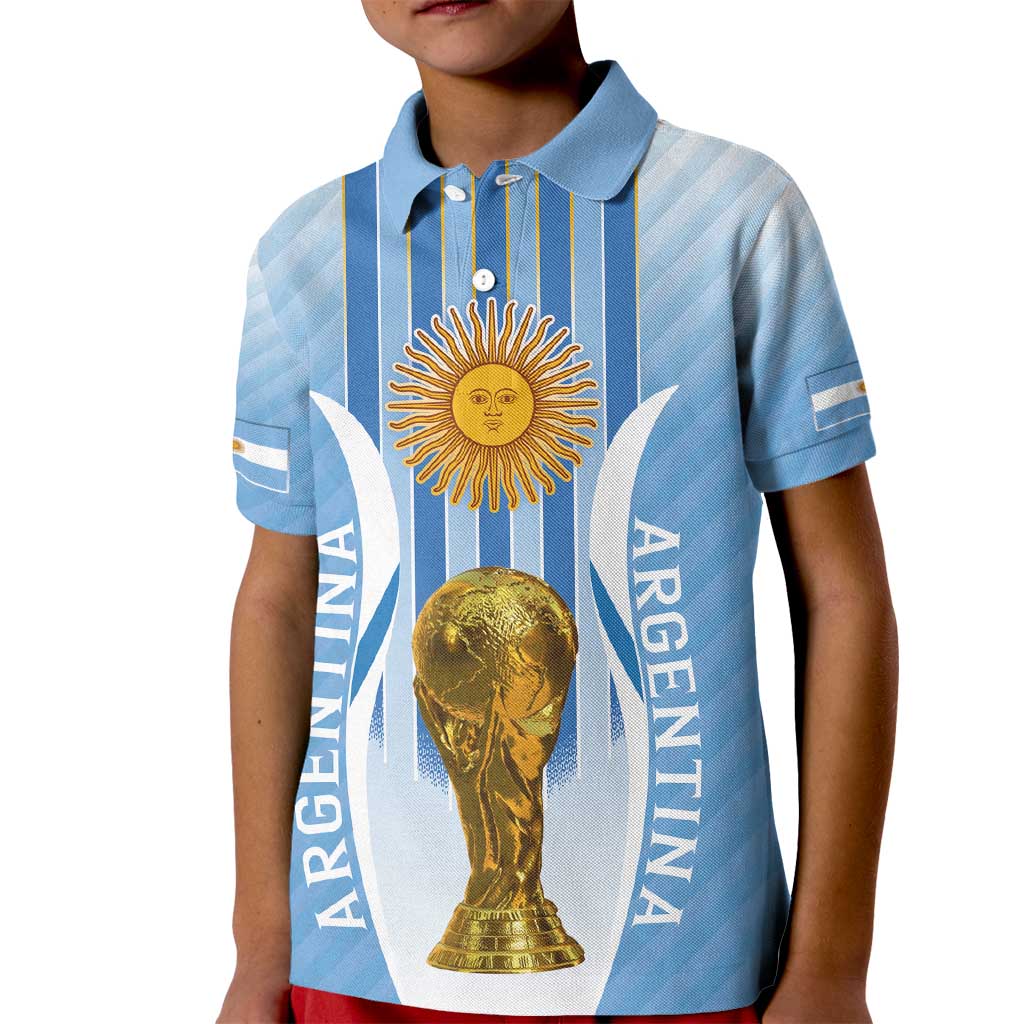 Custom Argentina Football Kid Polo Shirt The Trophy Vamos La Albiceleste - Wonder Print Shop