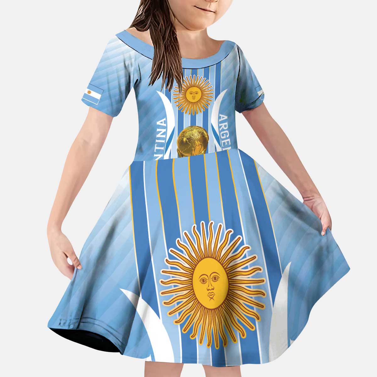 Custom Argentina Football Kid Short Sleeve Dress The Trophy Vamos La Albiceleste - Wonder Print Shop