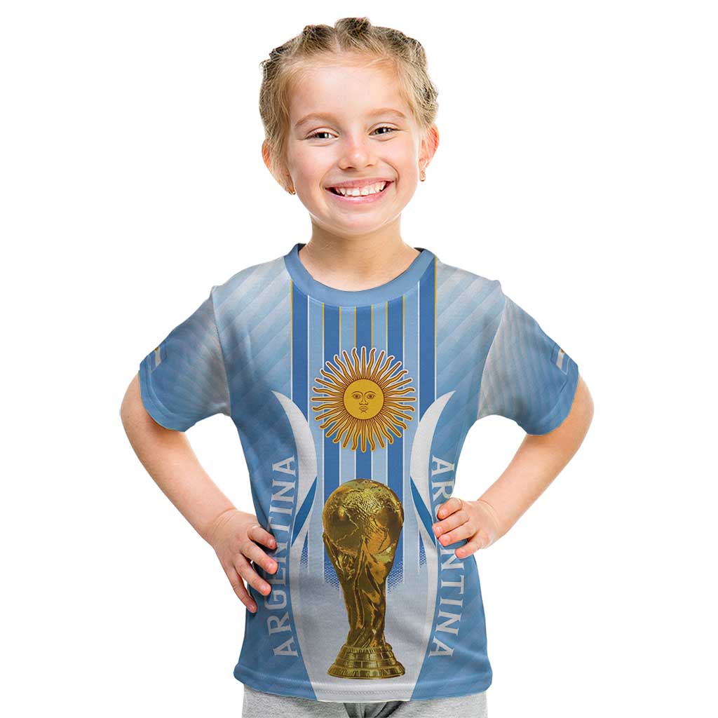 Custom Argentina Football Kid T Shirt The Trophy Vamos La Albiceleste - Wonder Print Shop