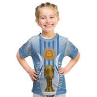 Custom Argentina Football Kid T Shirt The Trophy Vamos La Albiceleste - Wonder Print Shop