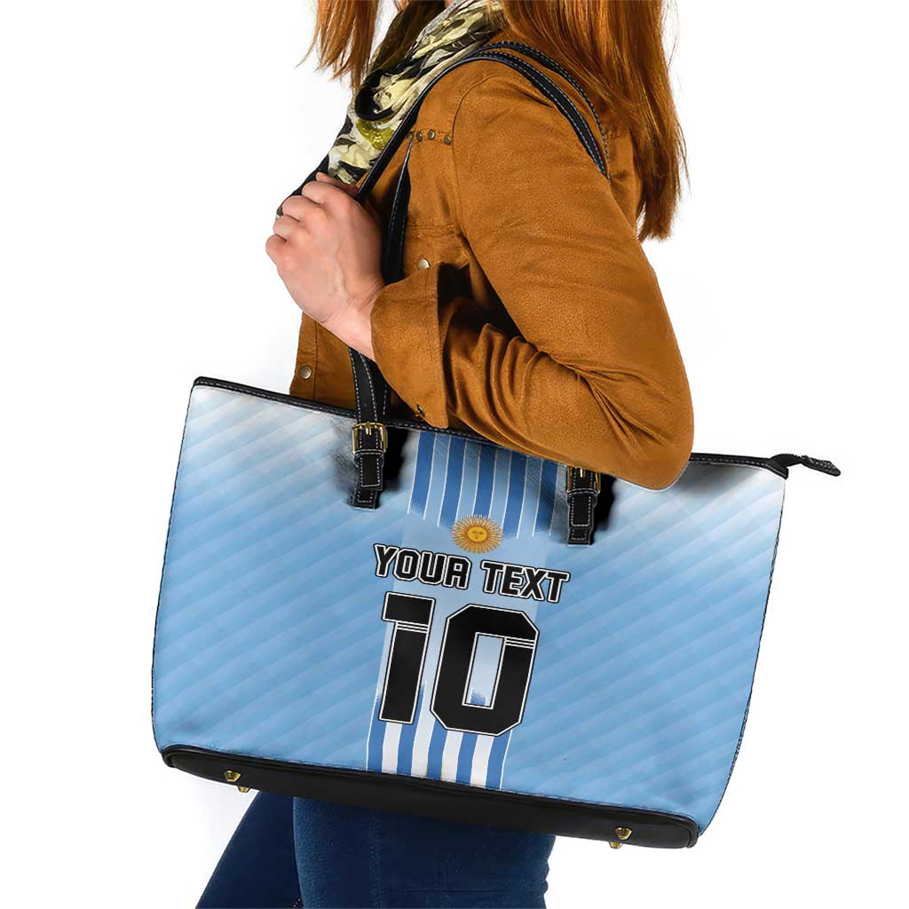 Custom Argentina Football Leather Tote Bag The Trophy Vamos La Albiceleste - Wonder Print Shop