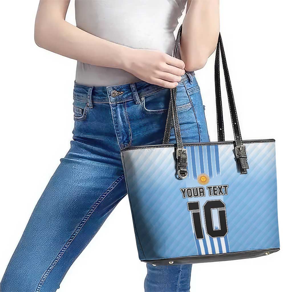 Custom Argentina Football Leather Tote Bag The Trophy Vamos La Albiceleste - Wonder Print Shop