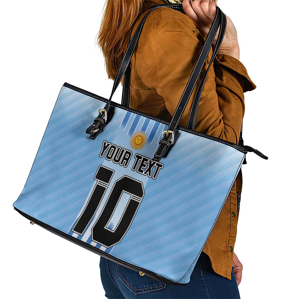 Custom Argentina Football Leather Tote Bag The Trophy Vamos La Albiceleste - Wonder Print Shop