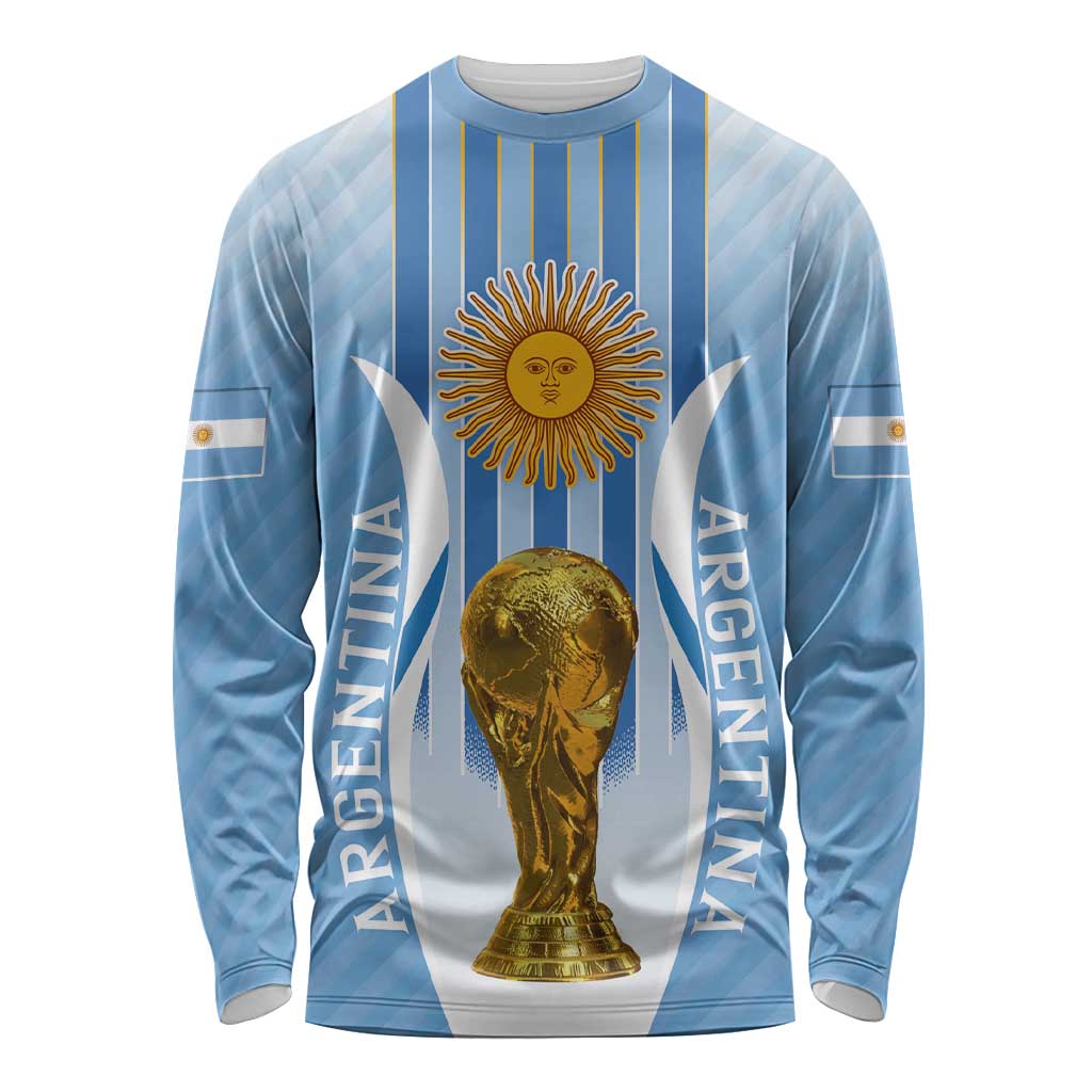 Custom Argentina Football Long Sleeve Shirt The Trophy Vamos La Albiceleste - Wonder Print Shop