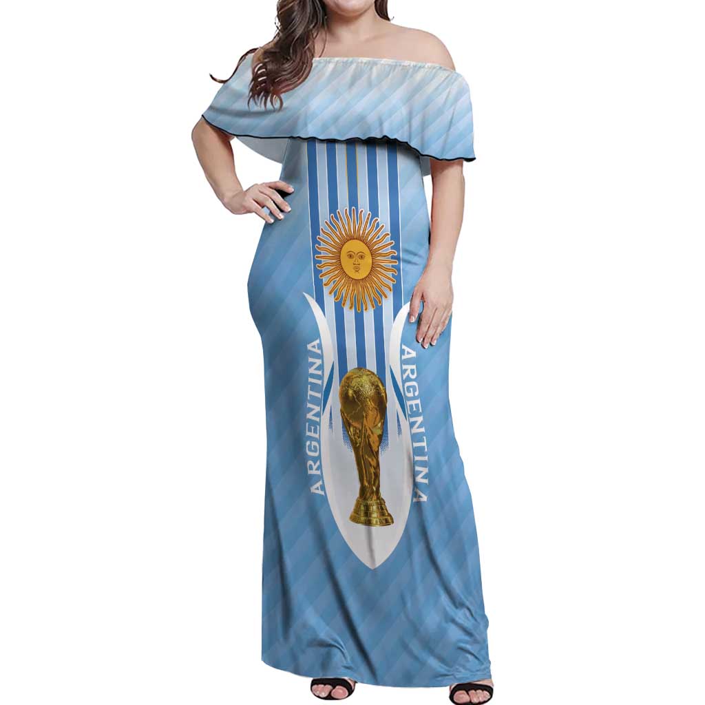 Custom Argentina Football Off Shoulder Maxi Dress The Trophy Vamos La Albiceleste - Wonder Print Shop