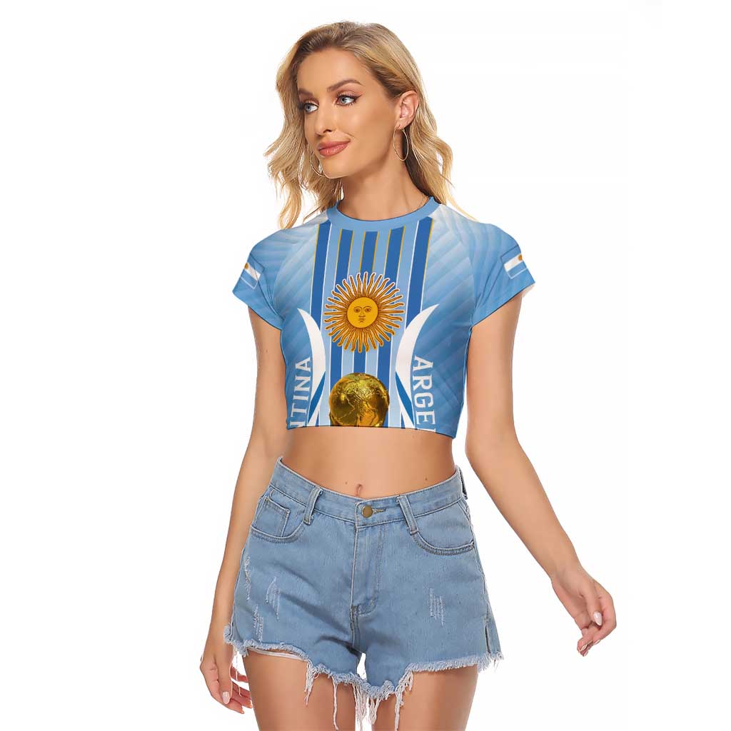 Custom Argentina Football Raglan Cropped T Shirt The Trophy Vamos La Albiceleste - Wonder Print Shop