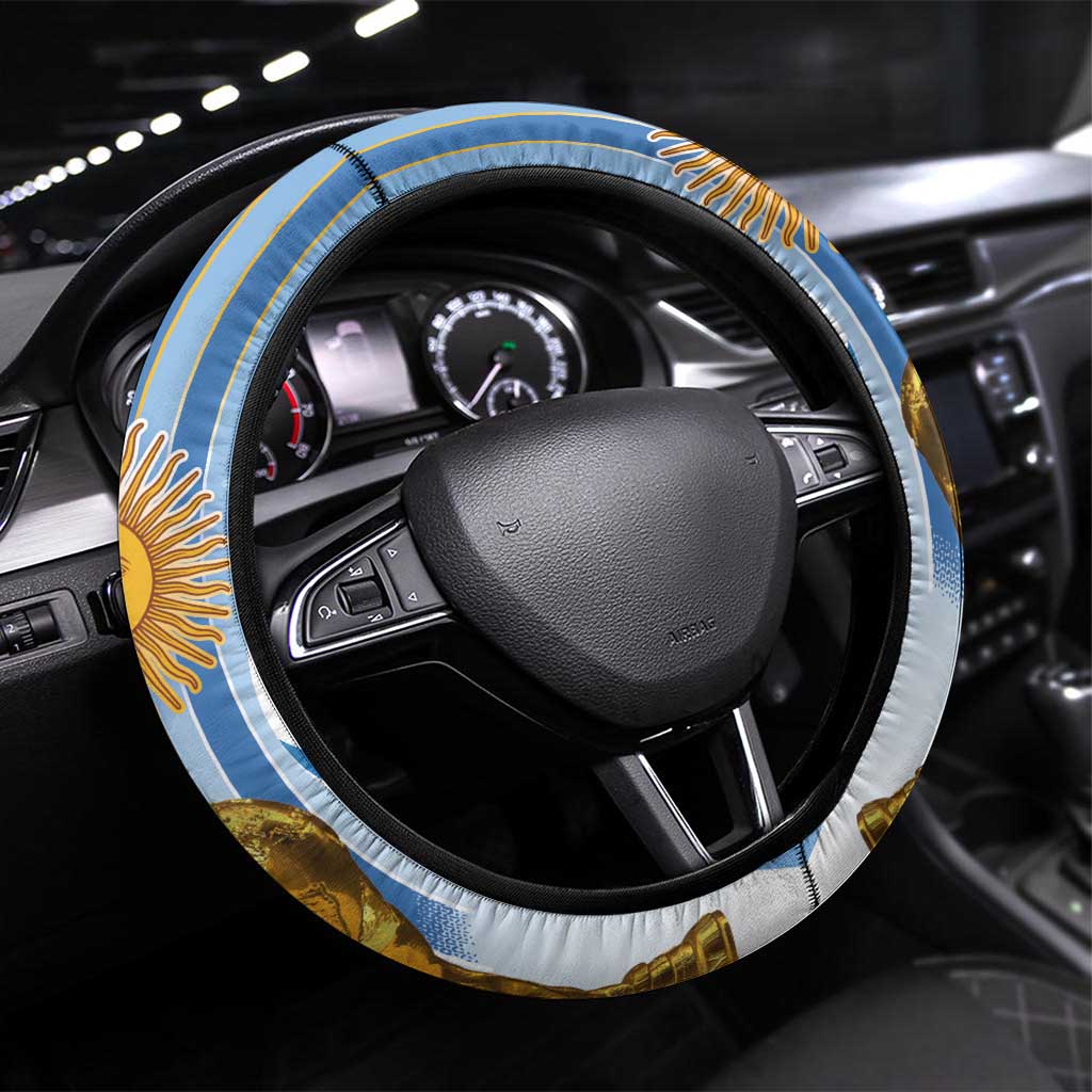 Argentina Football Steering Wheel Cover The Trophy Vamos La Albiceleste - Wonder Print Shop