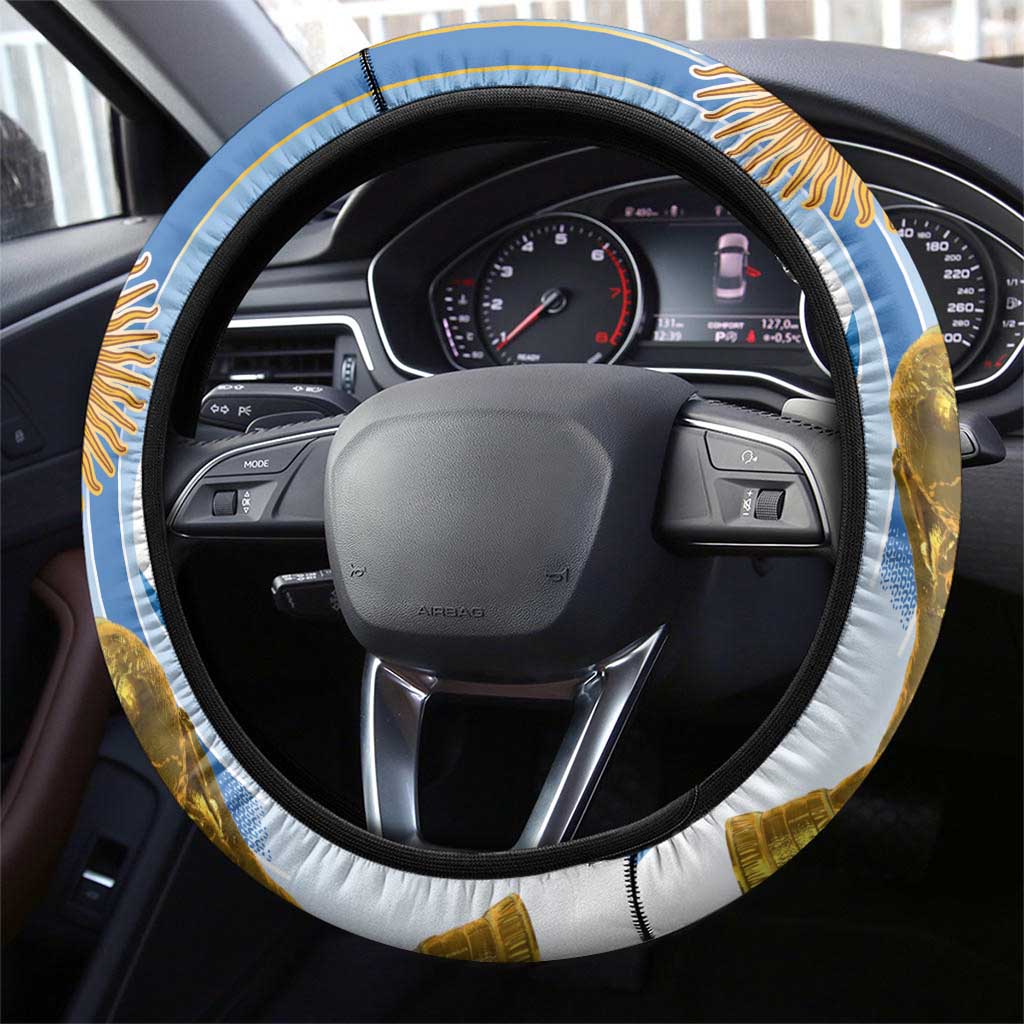 Argentina Football Steering Wheel Cover The Trophy Vamos La Albiceleste - Wonder Print Shop