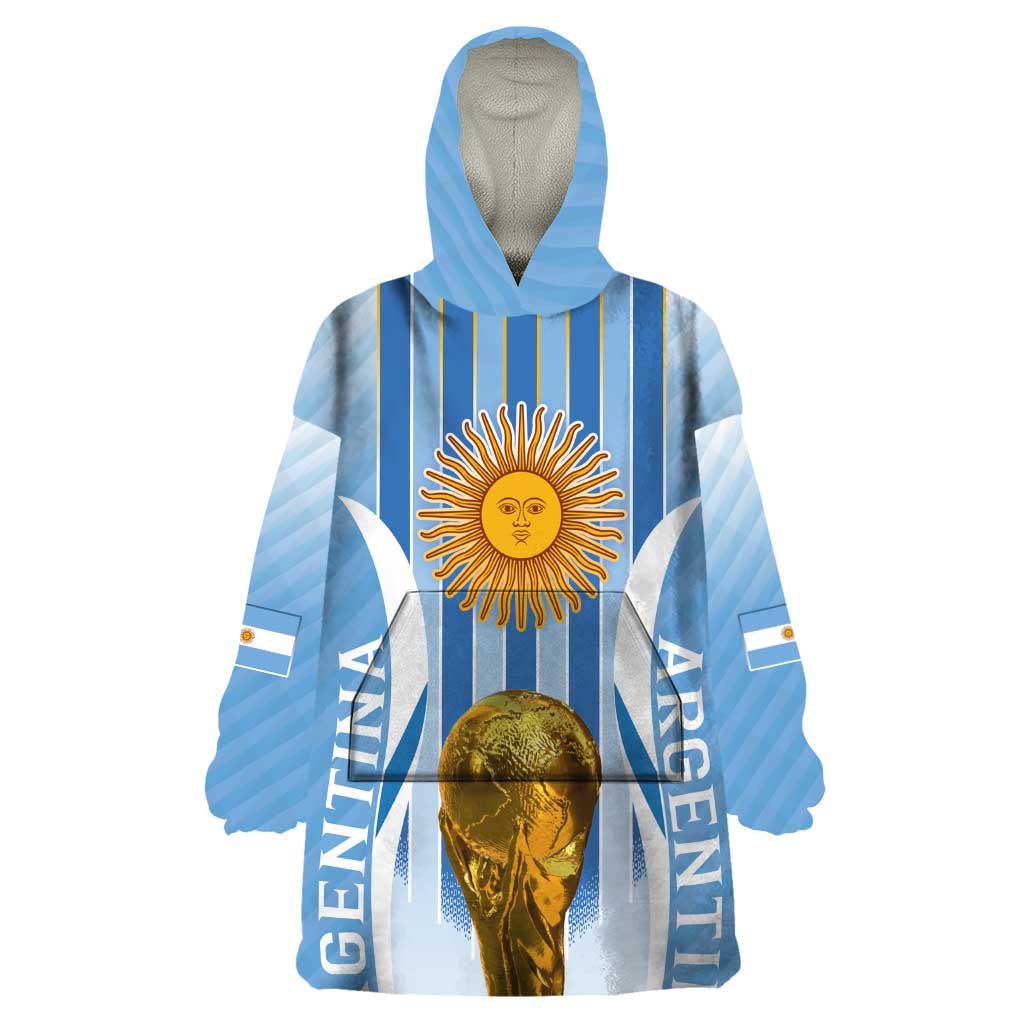 Custom Argentina Football Wearable Blanket Hoodie The Trophy Vamos La Albiceleste - Wonder Print Shop