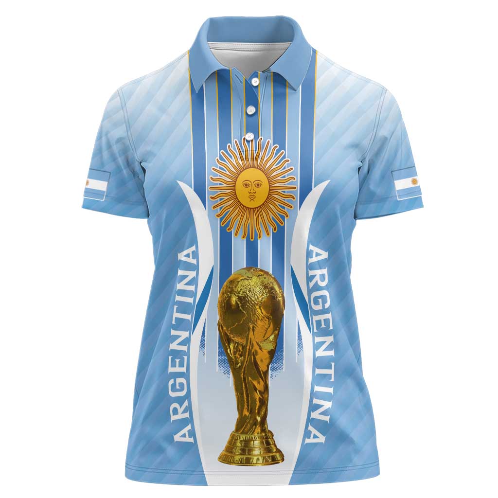 Custom Argentina Football Women Polo Shirt The Trophy Vamos La Albiceleste - Wonder Print Shop