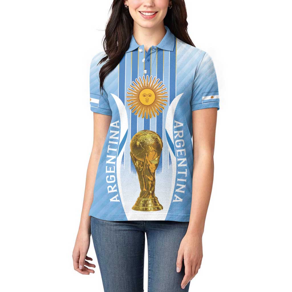 Custom Argentina Football Women Polo Shirt The Trophy Vamos La Albiceleste - Wonder Print Shop